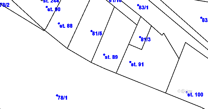 Parcela st. 89 v KÚ Všetaty u Rakovníka, Katastrální mapa