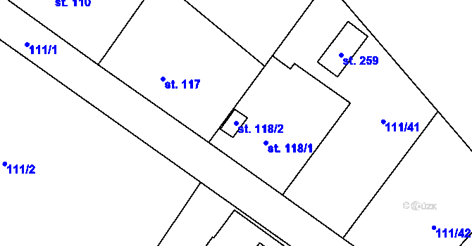 Parcela st. 118/2 v KÚ Všetaty u Rakovníka, Katastrální mapa