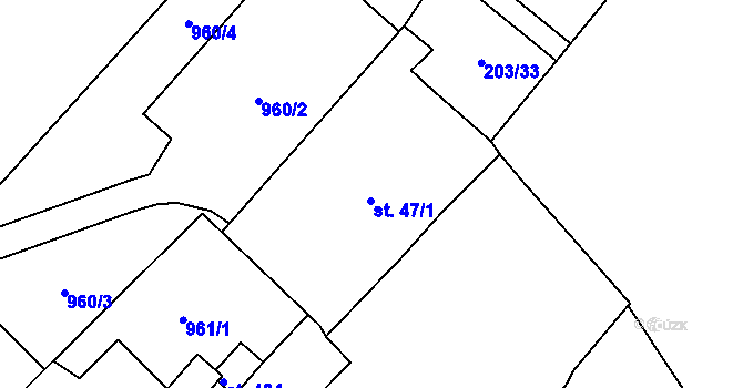 Parcela st. 47/1 v KÚ Vtelno, Katastrální mapa