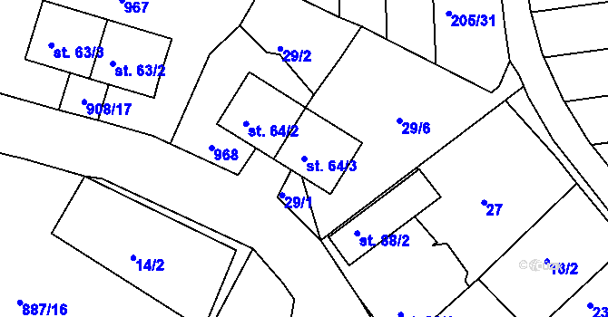 Parcela st. 64/3 v KÚ Vtelno, Katastrální mapa