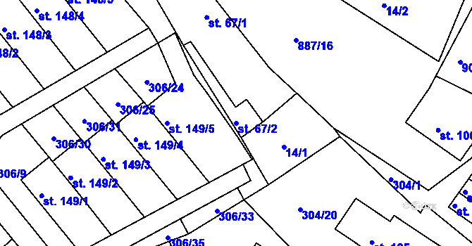 Parcela st. 67/2 v KÚ Vtelno, Katastrální mapa