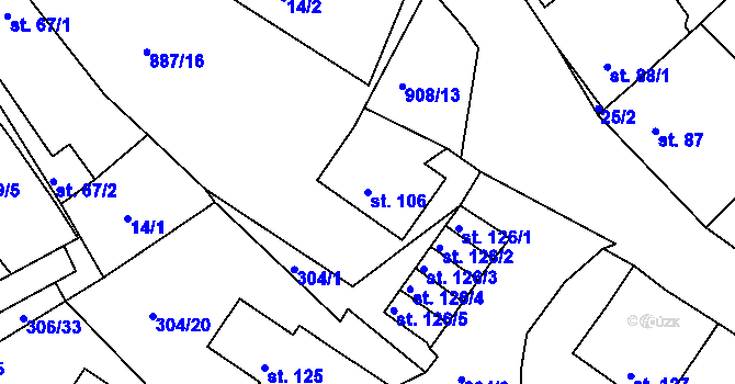 Parcela st. 106 v KÚ Vtelno, Katastrální mapa
