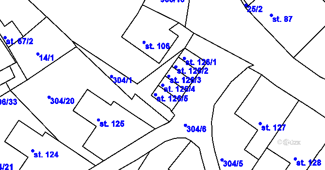 Parcela st. 126/4 v KÚ Vtelno, Katastrální mapa