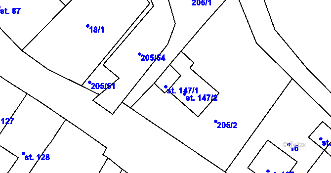 Parcela st. 147/1 v KÚ Vtelno, Katastrální mapa