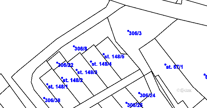 Parcela st. 148/5 v KÚ Vtelno, Katastrální mapa