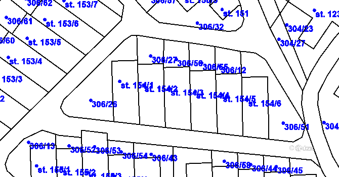 Parcela st. 154/3 v KÚ Vtelno, Katastrální mapa