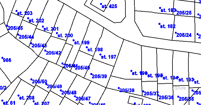 Parcela st. 197 v KÚ Vtelno, Katastrální mapa