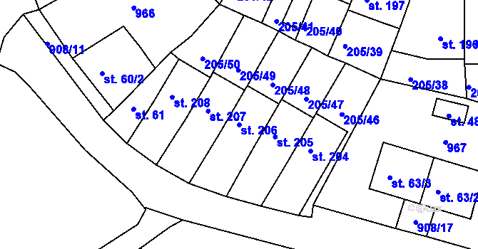 Parcela st. 206 v KÚ Vtelno, Katastrální mapa