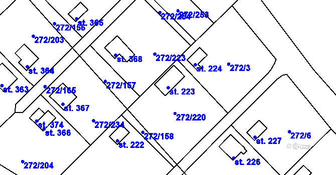 Parcela st. 223 v KÚ Vtelno, Katastrální mapa