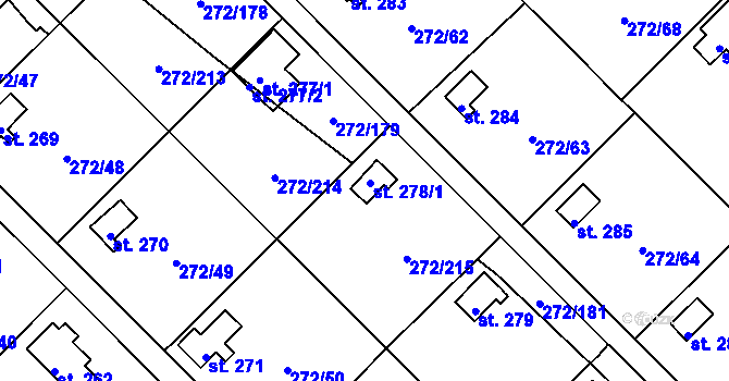 Parcela st. 278/2 v KÚ Vtelno, Katastrální mapa