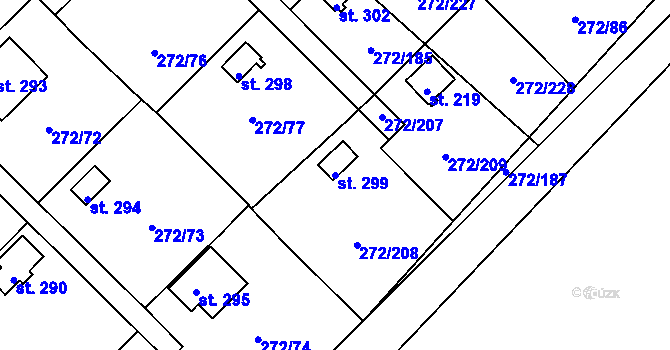 Parcela st. 299 v KÚ Vtelno, Katastrální mapa