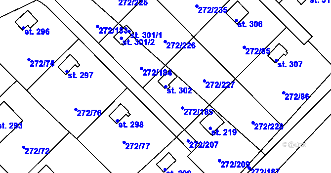 Parcela st. 302 v KÚ Vtelno, Katastrální mapa