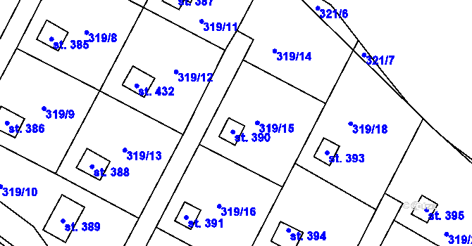 Parcela st. 390 v KÚ Vtelno, Katastrální mapa