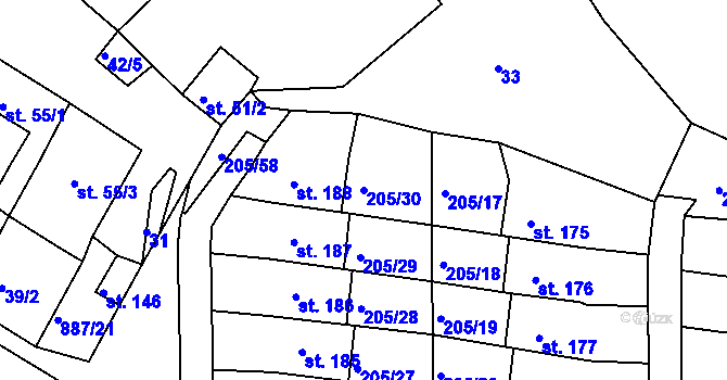 Parcela st. 205/30 v KÚ Vtelno, Katastrální mapa