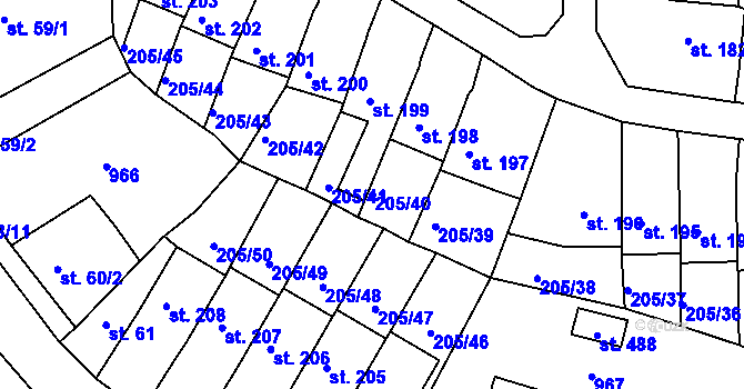 Parcela st. 205/40 v KÚ Vtelno, Katastrální mapa