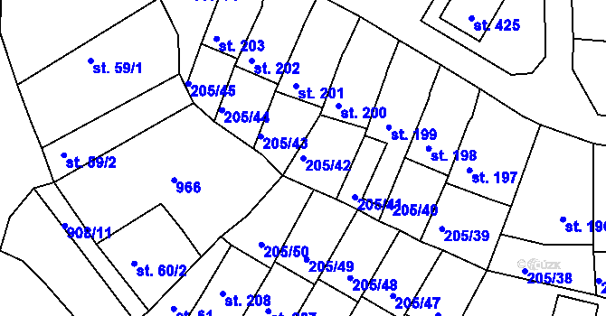 Parcela st. 205/42 v KÚ Vtelno, Katastrální mapa