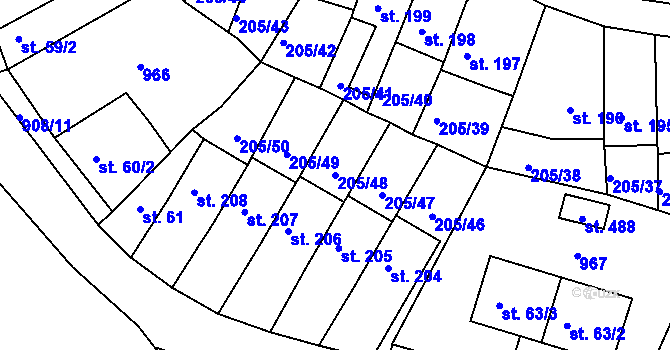 Parcela st. 205/48 v KÚ Vtelno, Katastrální mapa