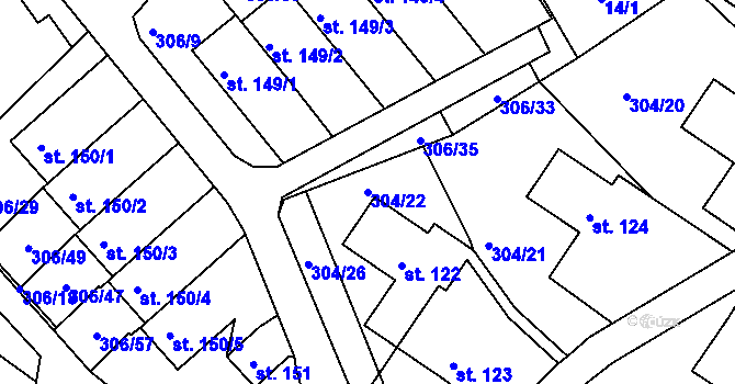 Parcela st. 304/22 v KÚ Vtelno, Katastrální mapa
