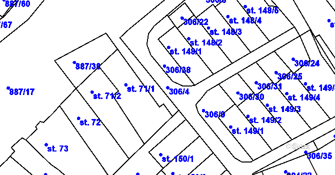 Parcela st. 306/4 v KÚ Vtelno, Katastrální mapa