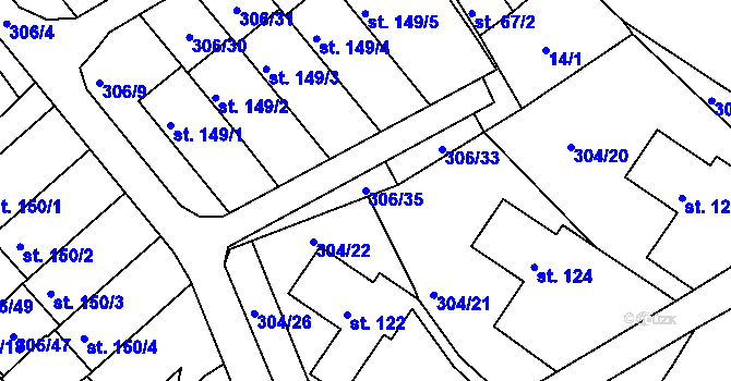 Parcela st. 306/35 v KÚ Vtelno, Katastrální mapa