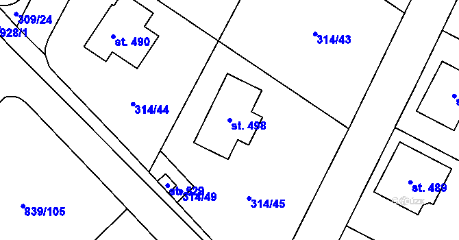 Parcela st. 498 v KÚ Vtelno, Katastrální mapa