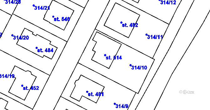 Parcela st. 514 v KÚ Vtelno, Katastrální mapa