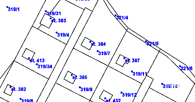Parcela st. 319/7 v KÚ Vtelno, Katastrální mapa