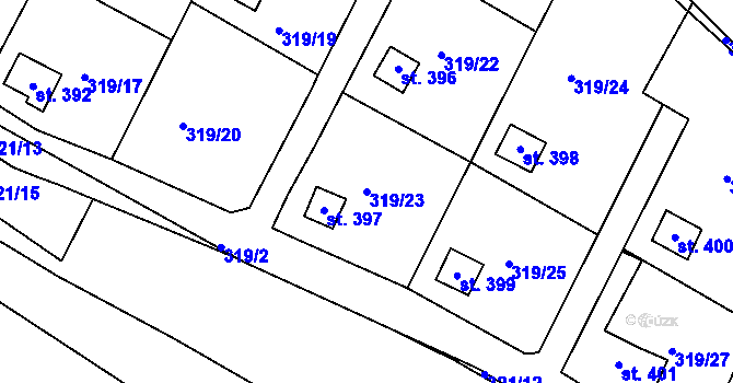 Parcela st. 319/23 v KÚ Vtelno, Katastrální mapa