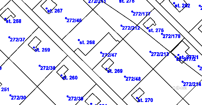 Parcela st. 272/47 v KÚ Vtelno, Katastrální mapa