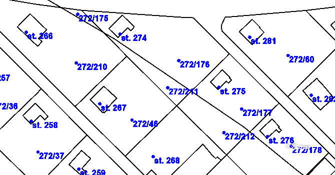 Parcela st. 272/211 v KÚ Vtelno, Katastrální mapa