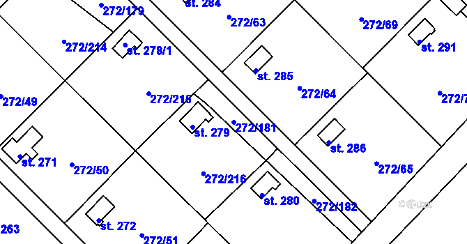 Parcela st. 272/181 v KÚ Vtelno, Katastrální mapa