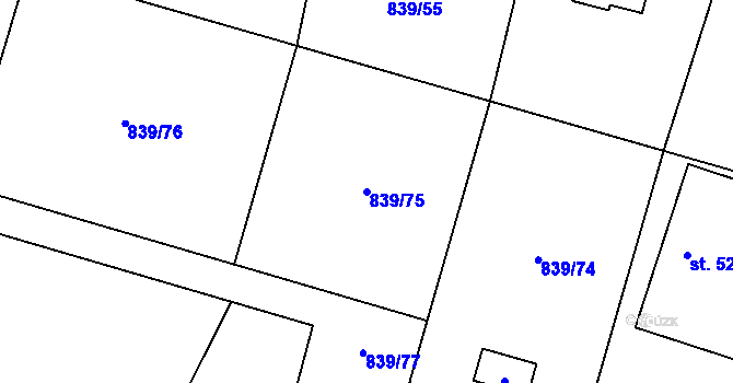 Parcela st. 839/75 v KÚ Vtelno, Katastrální mapa