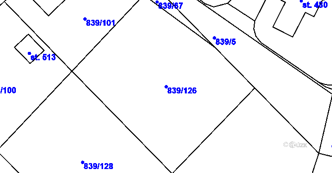 Parcela st. 839/126 v KÚ Vtelno, Katastrální mapa