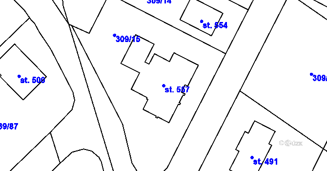 Parcela st. 557 v KÚ Vtelno, Katastrální mapa