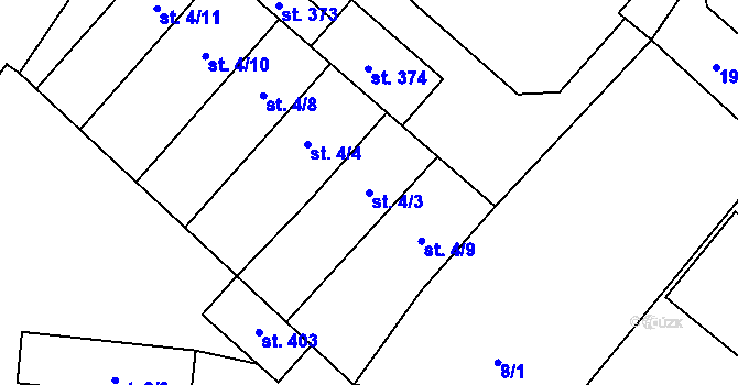 Parcela st. 4/3 v KÚ Výčapy, Katastrální mapa