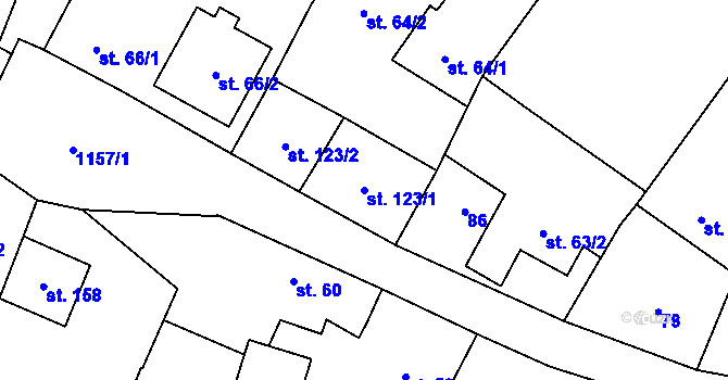Parcela st. 123/1 v KÚ Výčapy, Katastrální mapa