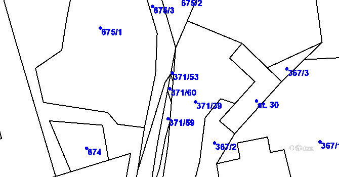 Parcela st. 371/60 v KÚ Vydří, Katastrální mapa