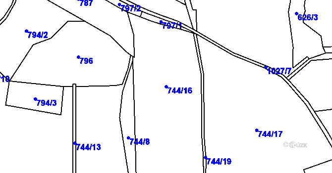 Parcela st. 744/16 v KÚ Vydří, Katastrální mapa