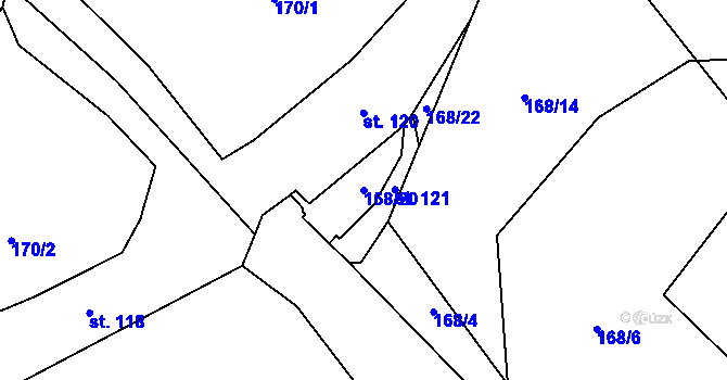 Parcela st. 168/20 v KÚ Vydří, Katastrální mapa