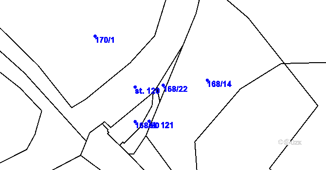 Parcela st. 168/22 v KÚ Vydří, Katastrální mapa