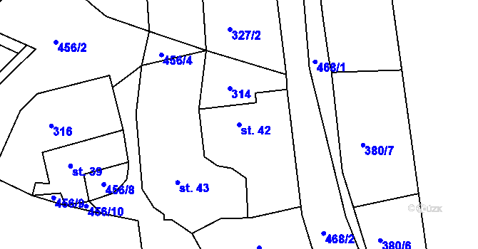 Parcela st. 42 v KÚ Vyhnanice u Voděrad, Katastrální mapa