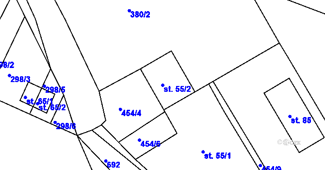 Parcela st. 55/2 v KÚ Vyhnanice u Voděrad, Katastrální mapa