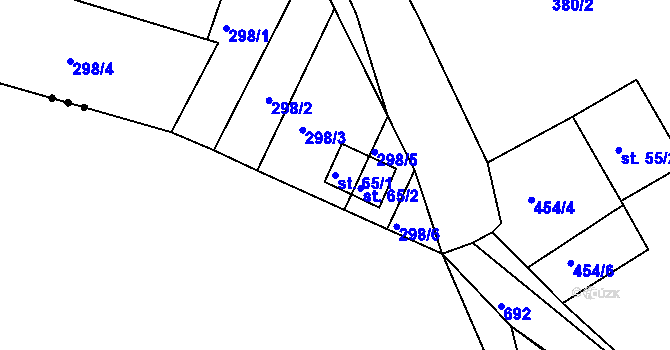 Parcela st. 65/1 v KÚ Vyhnanice u Voděrad, Katastrální mapa