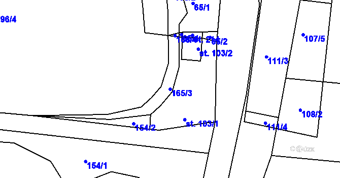 Parcela st. 165/3 v KÚ Vykáň, Katastrální mapa