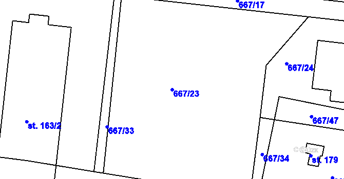 Parcela st. 667/23 v KÚ Vykáň, Katastrální mapa