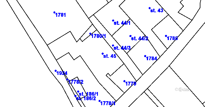 Parcela st. 45 v KÚ Vyklantice, Katastrální mapa