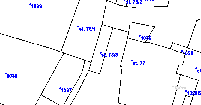 Parcela st. 75/3 v KÚ Vyklantice, Katastrální mapa