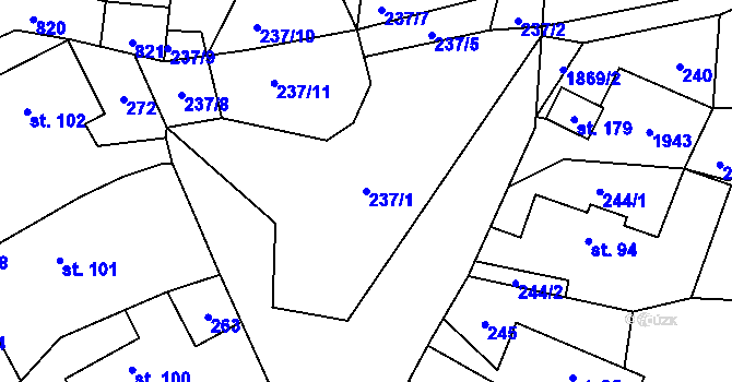 Parcela st. 237/1 v KÚ Vyklantice, Katastrální mapa