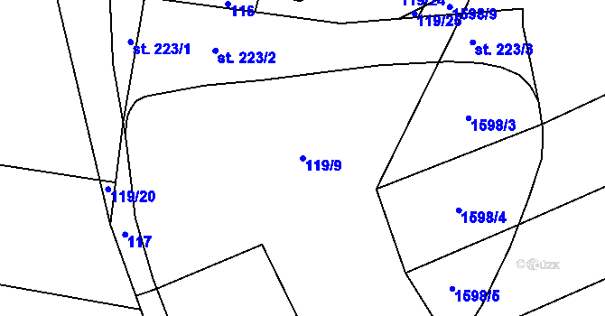 Parcela st. 119/9 v KÚ Vyklantice, Katastrální mapa