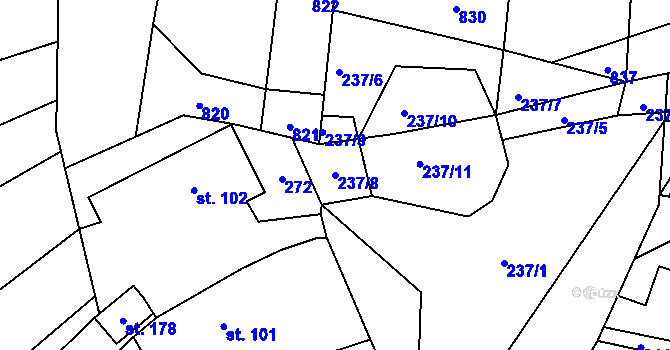 Parcela st. 237/8 v KÚ Vyklantice, Katastrální mapa